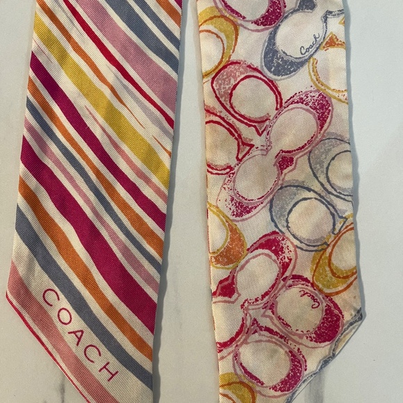 Coach Multicolor Signature & Stripe Silk Skinny Scarf / Twilly - Picture 8 of 8